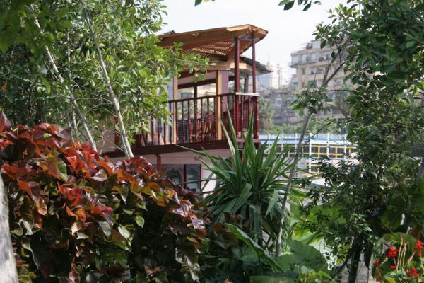 Part of the second floor of a houseboat seen through the garden, Egypt