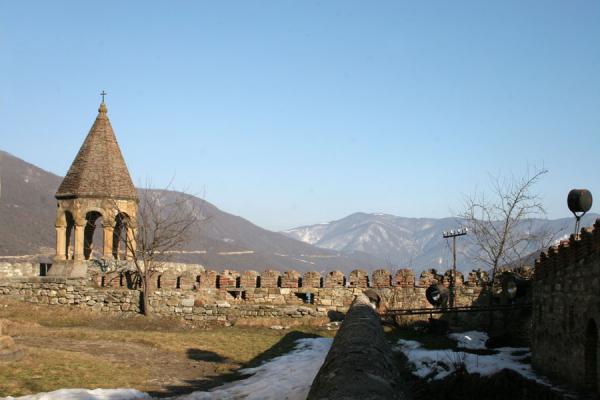 View towards the Zhinvali Reservoir from next to the church | Ananuri castle | Georgia