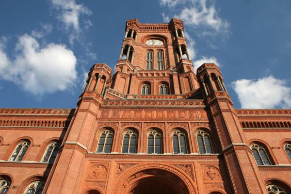 Looking up the Rotes Rathaus near Alexanderplatz, Alexanderplatz, Germany