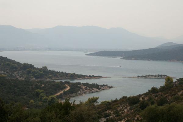 View from Poros towards the Peloponnesus, Greece Bay of Poros with Peloponnesus in the background, Greece