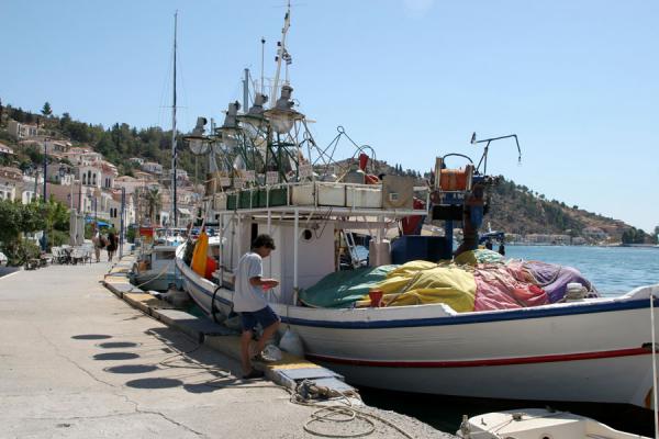 Quay of Poros with fisherboats, Greece