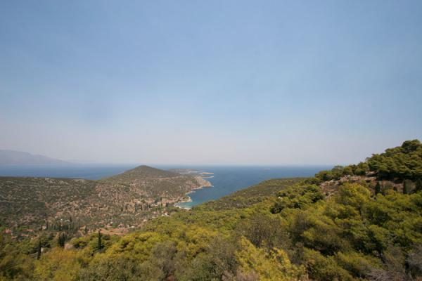 Looking down at the northern side of Poros island, Greece
