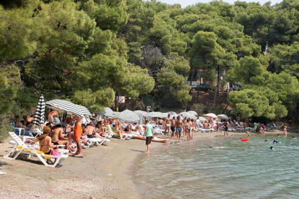 Love Bay, packed with day visitors, Greece