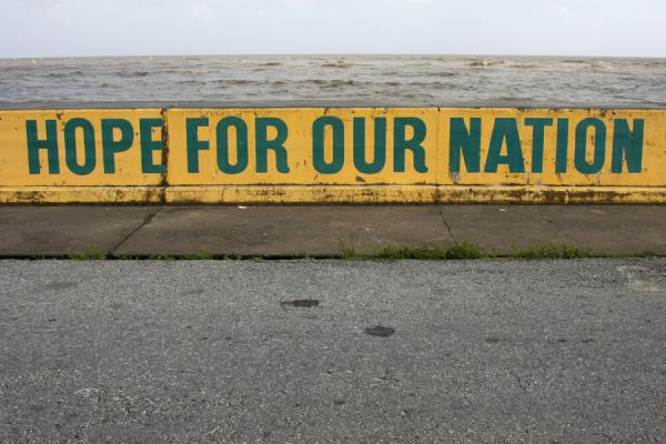 The seawall at Georgetown is used for all kinds of messages and advertisement, Guyana