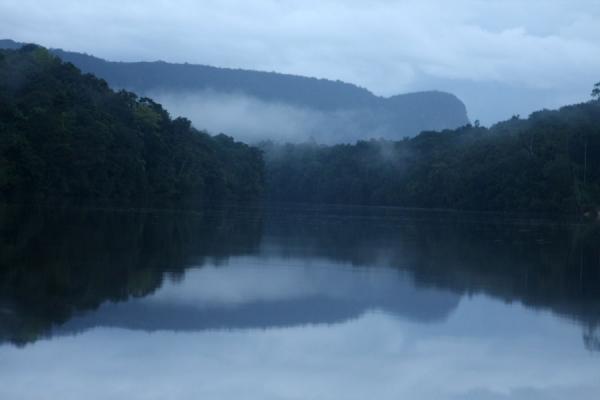 Mountain and fog reflected in the Potaro river | Kaieteur por tierra | Guyana