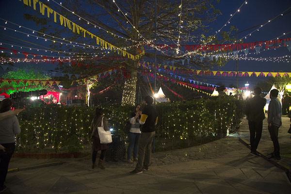 Colourfully illuminated square in the Garden of Five Senses | Garden of Five Senses | India