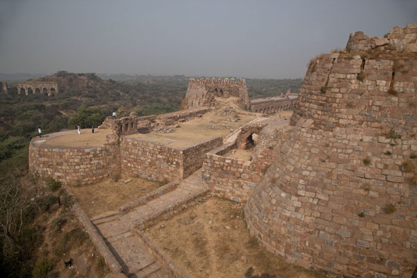 View from the top of one of the many defensive towers of Tughlaqabad Fort, India
