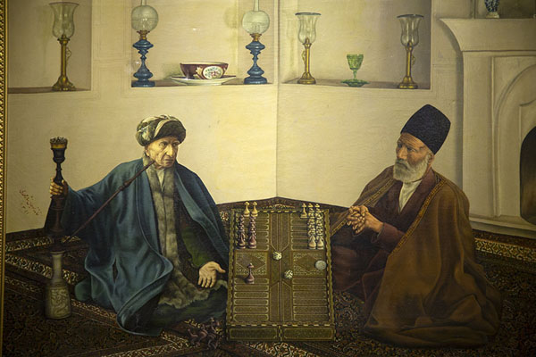 Foto van Painting of two men playing backgammon in Negar KhanehTeheran - Iran