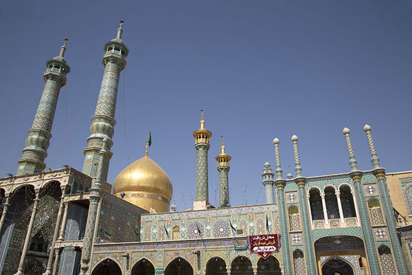 View of the golden dome, minarets and slender towers from one of the courtyards | Hazrat-e Masumeh | Iran