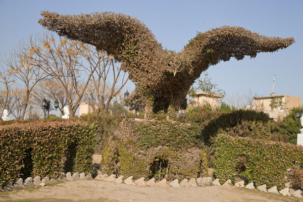 Shrubbery trimmed in the shape of an eagle in Minaret Park, Iraq