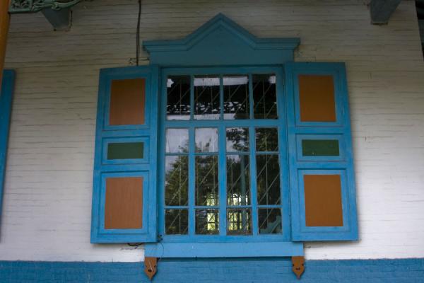 Colourful window of the mosque of Karakol, Kyrgyzstan