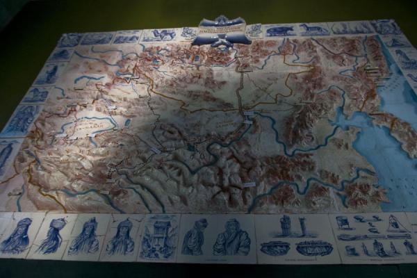 Travels of Przewalski displayed on a map of Central Asia, Kyrgyzstan