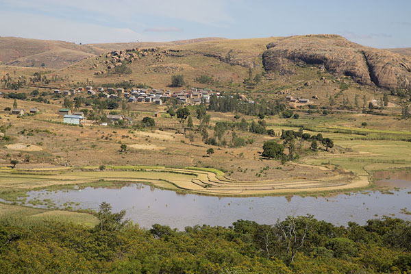 View of lake and mountains and the village of Anja | Anja | Madagascar