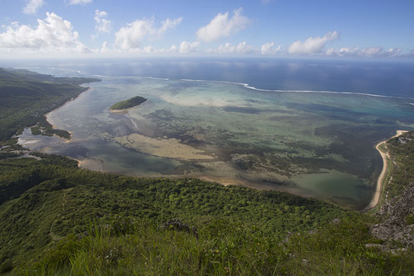The bay south of Le Morne Brabant seen from the mountain, Le Morne Brabant, Mauritius