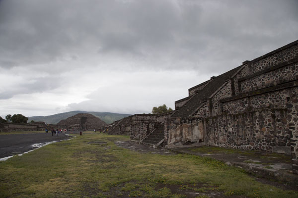 The Avenue of the Dead with platforms and the Pyramid of the Moon at the end, Mexico View towards the Pyramid of the Moon along the Avenue of the Dead, Mexico