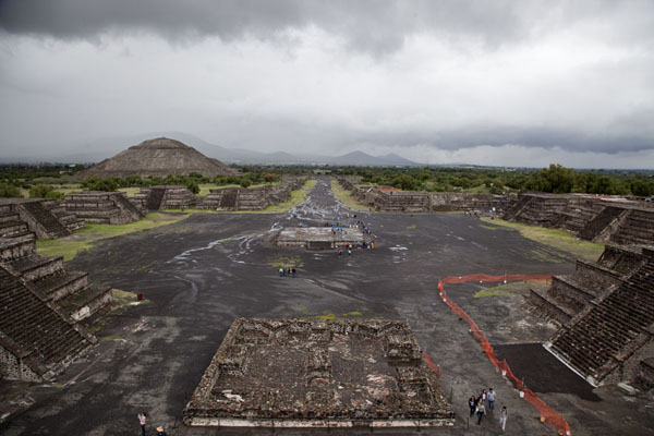 Looking over the Avenue of the Dead from the Pyramid of the Moon with the Plaza of the Moon in the foreground, Mexico