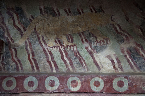 Mural of a jaguar on the wall of a platform at the Avenue of the Dead, Mexico