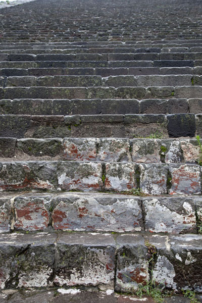 Looking up the steep stone stairs of the Pyramid of the Sun, Mexico