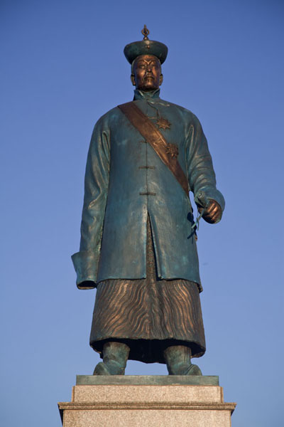 Statue of Damdinbazar at Town Square, a Buddhist incarnation who played an important role in the independence of Mongolia, Mörön, Mongolia