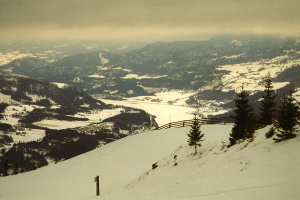 Looking down on a lake from one of the ski tracks | Hafjell Skiing | Norway
