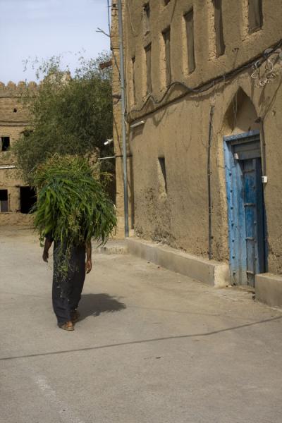 Foto de Omani man walking past an adobe building in the old part of Al HamraCastillo de SpiÅ¡ - Eslovaquia