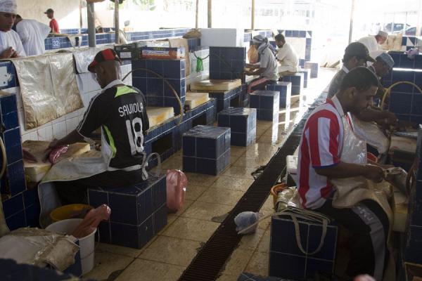 The area where the fish is being cleaned and cut, Oman