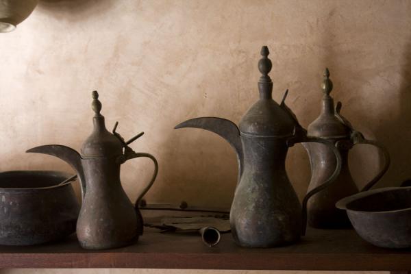 Picture of Elegant coffeepots on display in Nakhal FortNakhal - Oman