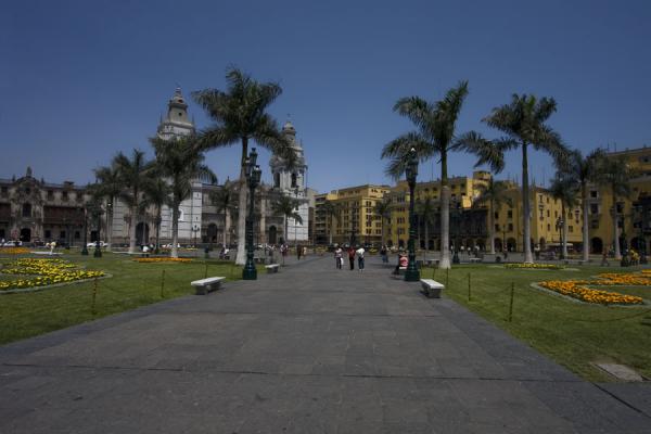 Looking across the Plaza de Armas towards the cathedral, Peru