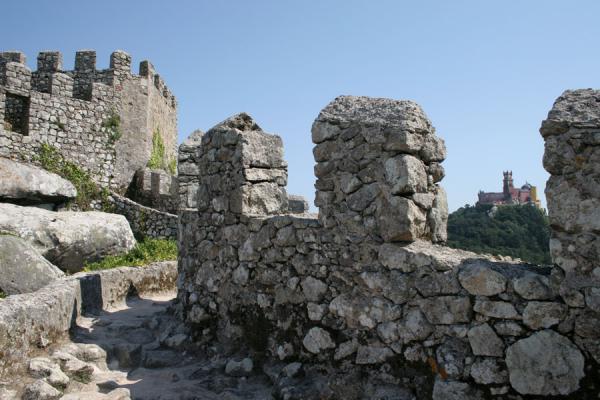 Some of the crenels of the defensive wall of the Sintra Castle, Moorish Castle, Portugal