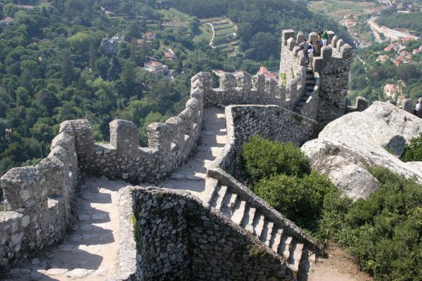 Wall and stairs of the Moorish Castle or Castelo dos Mouros, Moorish Castle, Portugal