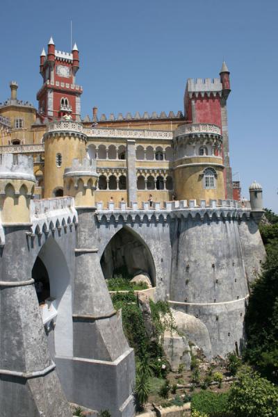 View of the Palace of Pena from outside the gate, Portugal Part of the Palace of Pena as seen from outside, Portugal