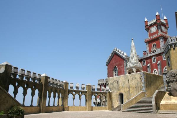 Arches, stairs and tower at the Palace of Pena, Portugal