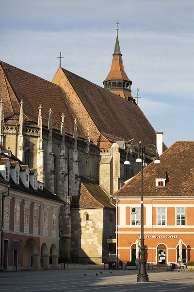 The southern corner of the main square of Brașov with the Black church behind | Brașov | Rumania