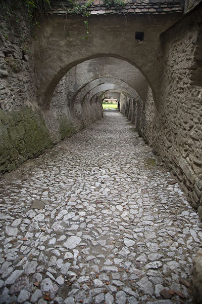 Cobble-stone street in the fortified church of Biertan, Romania