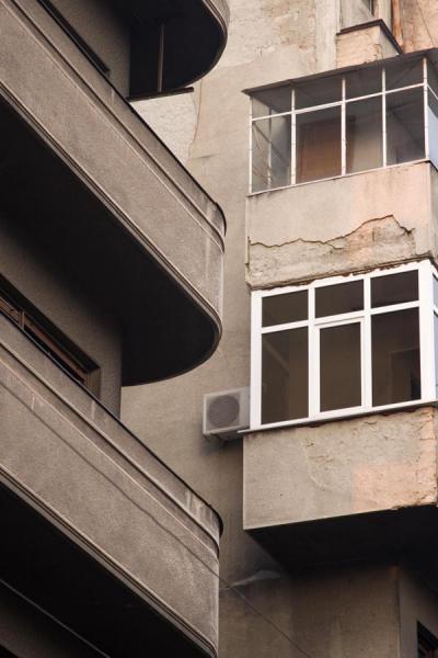 Close-up of apartment block in the historic quarter, Lipscani historic quarter, Romania