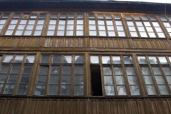 Traditional wooden building in the historic quarter, Lipscani historic quarter, Romania