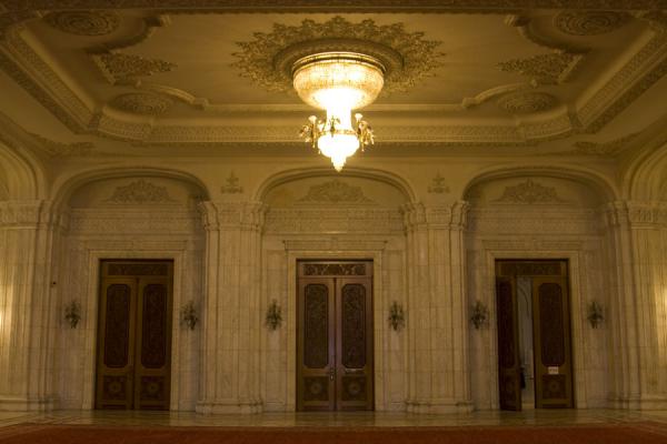 Picture of Wooden doors in a marble wall in the Palace of ParliamentBucharest - Romania