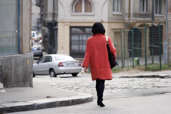 Elegantly dressed woman in Franceză street, Romanian people, Romania