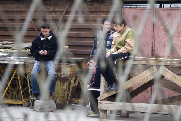 Youth playing on a small square, Romanian people, Romania