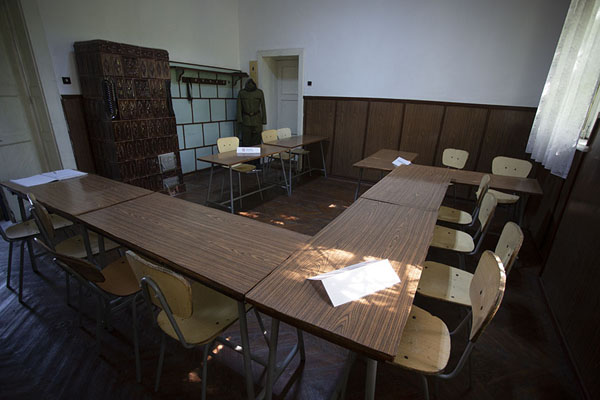 The trial was held in this room; the Ceaușescus were seated in the upper right hand corner, Romania The room of the trial: the Ceaușescus were seated in the upper right hand corner, Romania