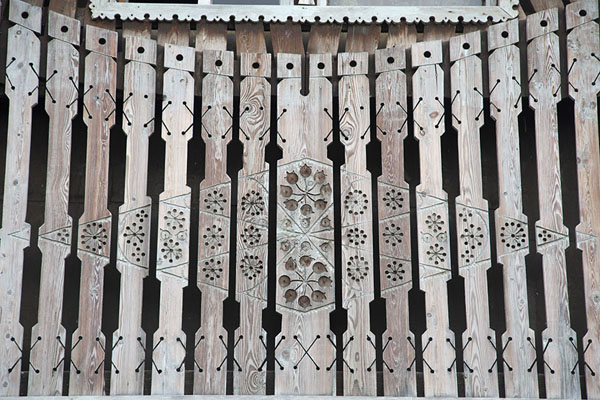 Close-up of decorated woodwork on a house | Esso | Russia