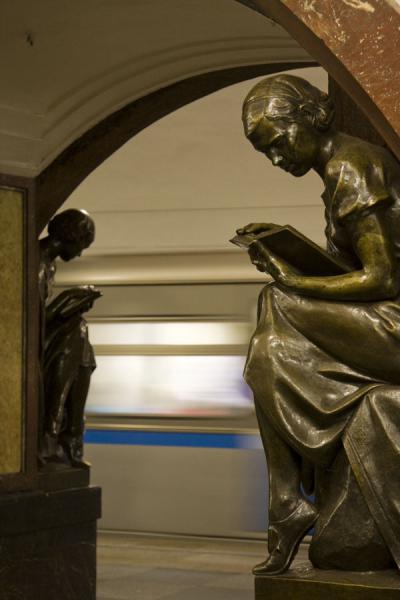 Picture of Statues and leaving subway at Ploschad Revolyutsii subway stationMoscow - Russia
