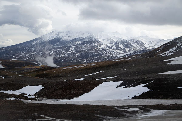 View of Mutnovsky Volcano from the geothermal installations | Mutnovsky Valley of Geysers | Rusland