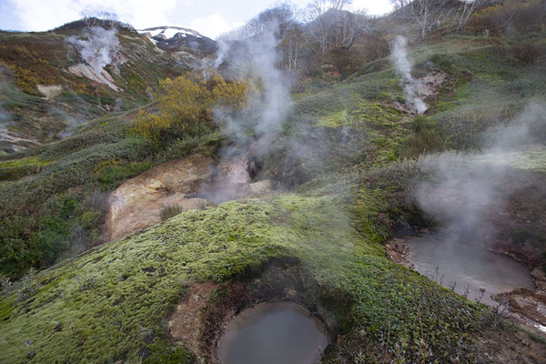 Photo de Pools with steam in the Valley of GeysersVallÃ©e des Geysers - Russie