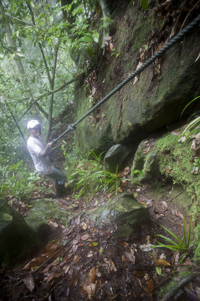 Working our way up the mountain with the help of a rope, São Tomé and Príncipe