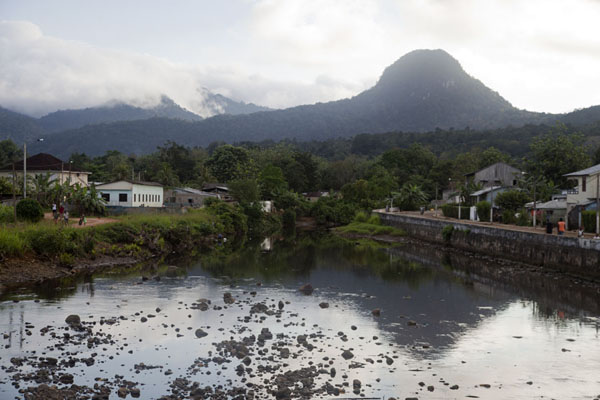 Pico Papagaio reflected in the Papagaio river, São Tomé and Príncipe