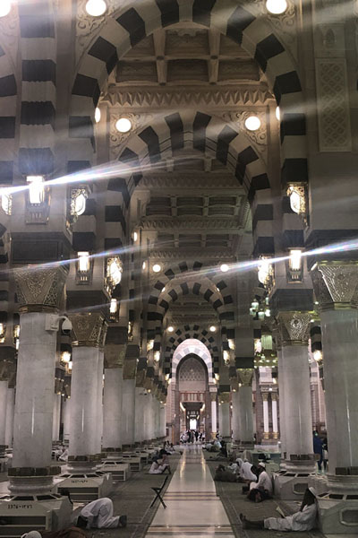 Aisle of the Prophet Mosque, which has a capacity to hold a million worshippers, Medina mosques, Saudi Arabia