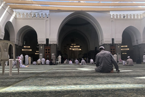 Interior view of the prayer hall of Quba Mosque, Medina mosques, Saudi Arabia