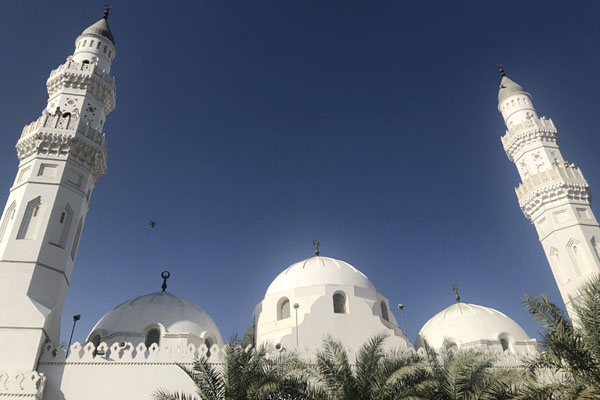 Quba Mosque, probably the oldest mosque on earth, with two minarets and several domes, Saudi Arabia