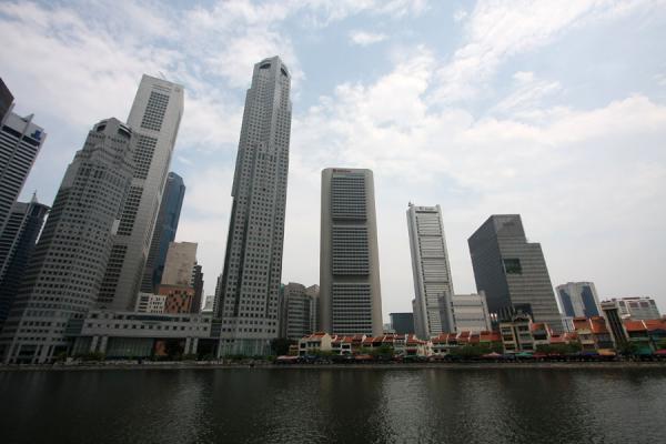 Singapore skyscrapers towering over Boat Quay, Singapore River, Singapore
